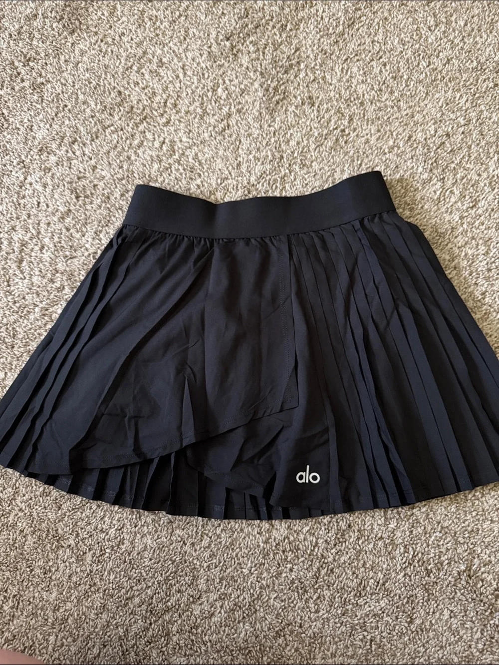ALO Yoga Black Pleated Circle Skater Skirt